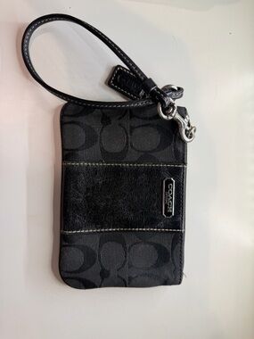 Coach Black Signature Card Holder with Silver Plaque